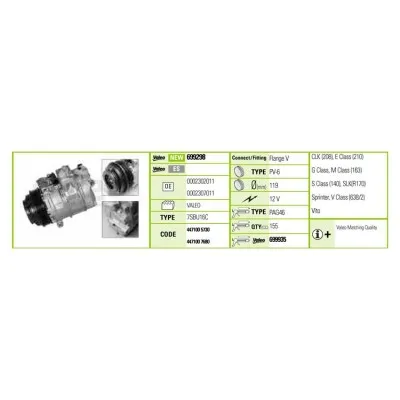 Klima Kompresörü Mercedes W202 93-00 S202 96-01 C208 97-02 W210 95-00 Vito 638 97-03 Sprinter 95-00 VALEO